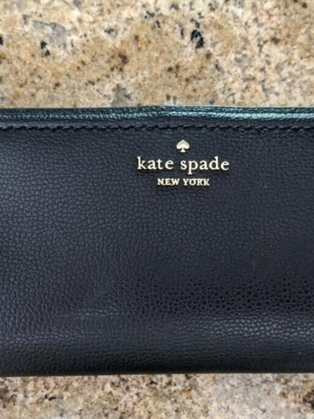 kate spade Black Leather Continental Wallet with Gold Logo Accent
